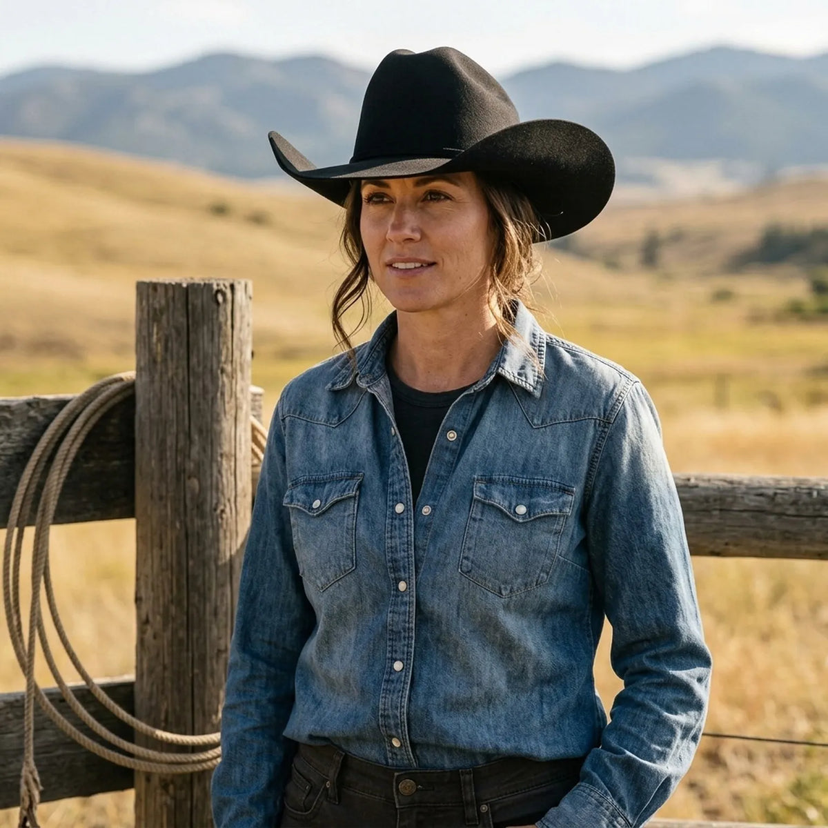 Unisex Black Wool Felt Cowboy Hat with Silver Concho Detail