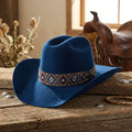 Navy Blue Felt Cowboy Hat With Geometric Woven Band