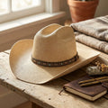 Natural Straw Cowboy Hat with Turquoise Beaded Leather Band