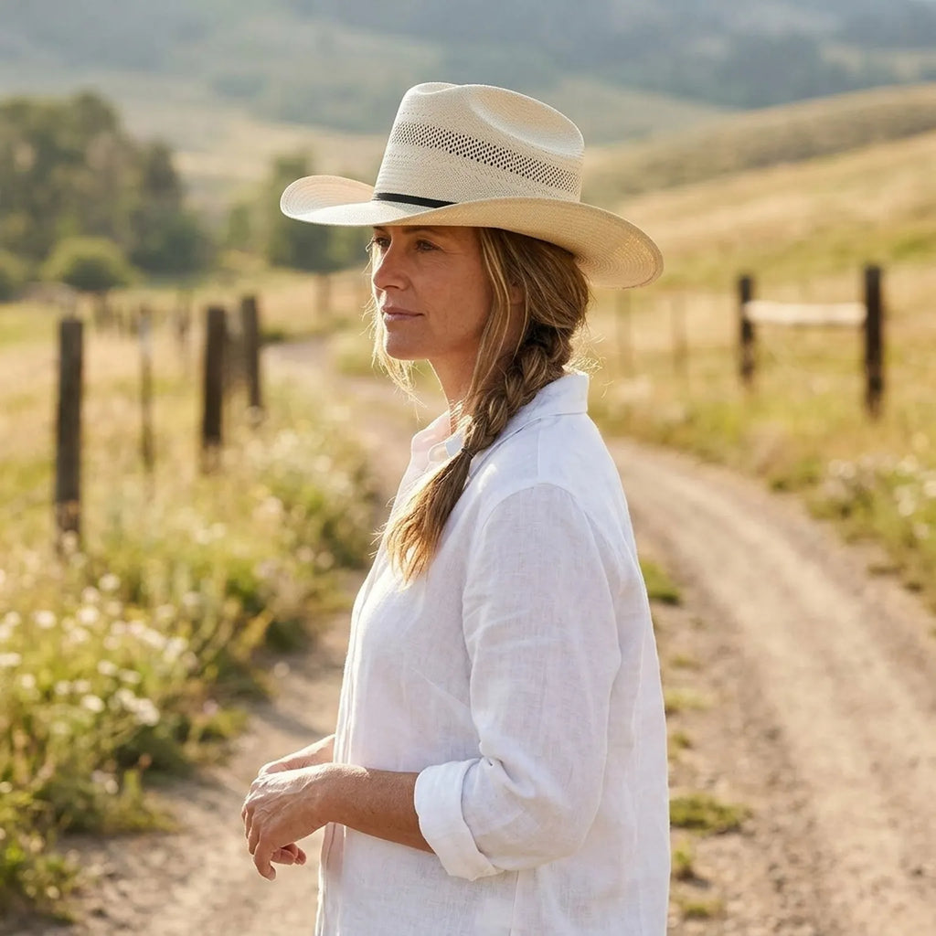 Natural Straw Cowboy Hat with Perforated Crown