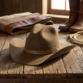 Unisex Brown Wool Felt Cowboy Hat with Studded Leather Band
