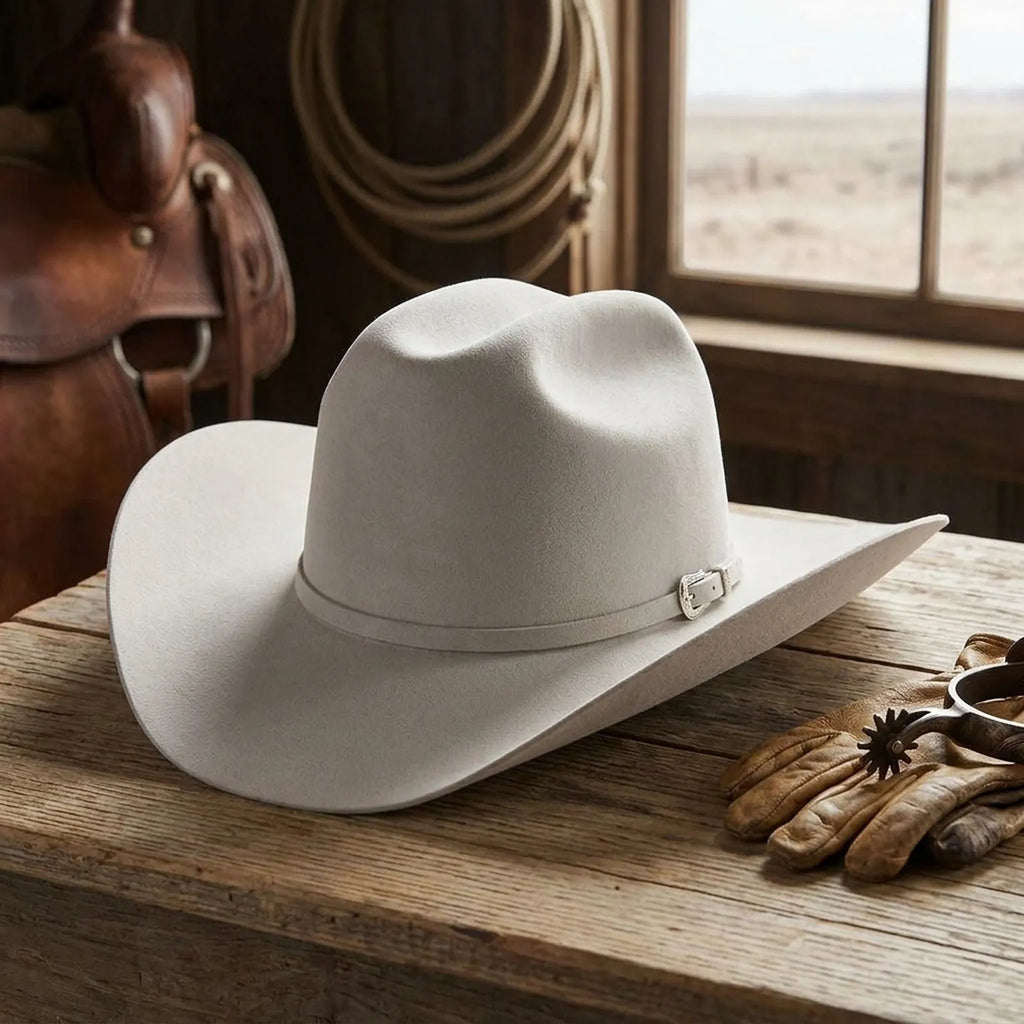 Unisex Off White Wool Felt Cowboy Hat for Country Style