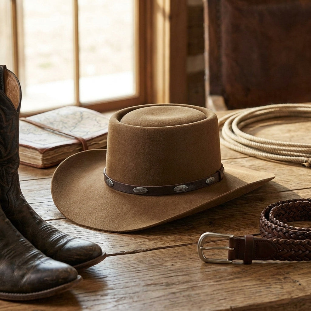 Unisex Brown Wool Felt Cowboy Hat with Leather Concho Band