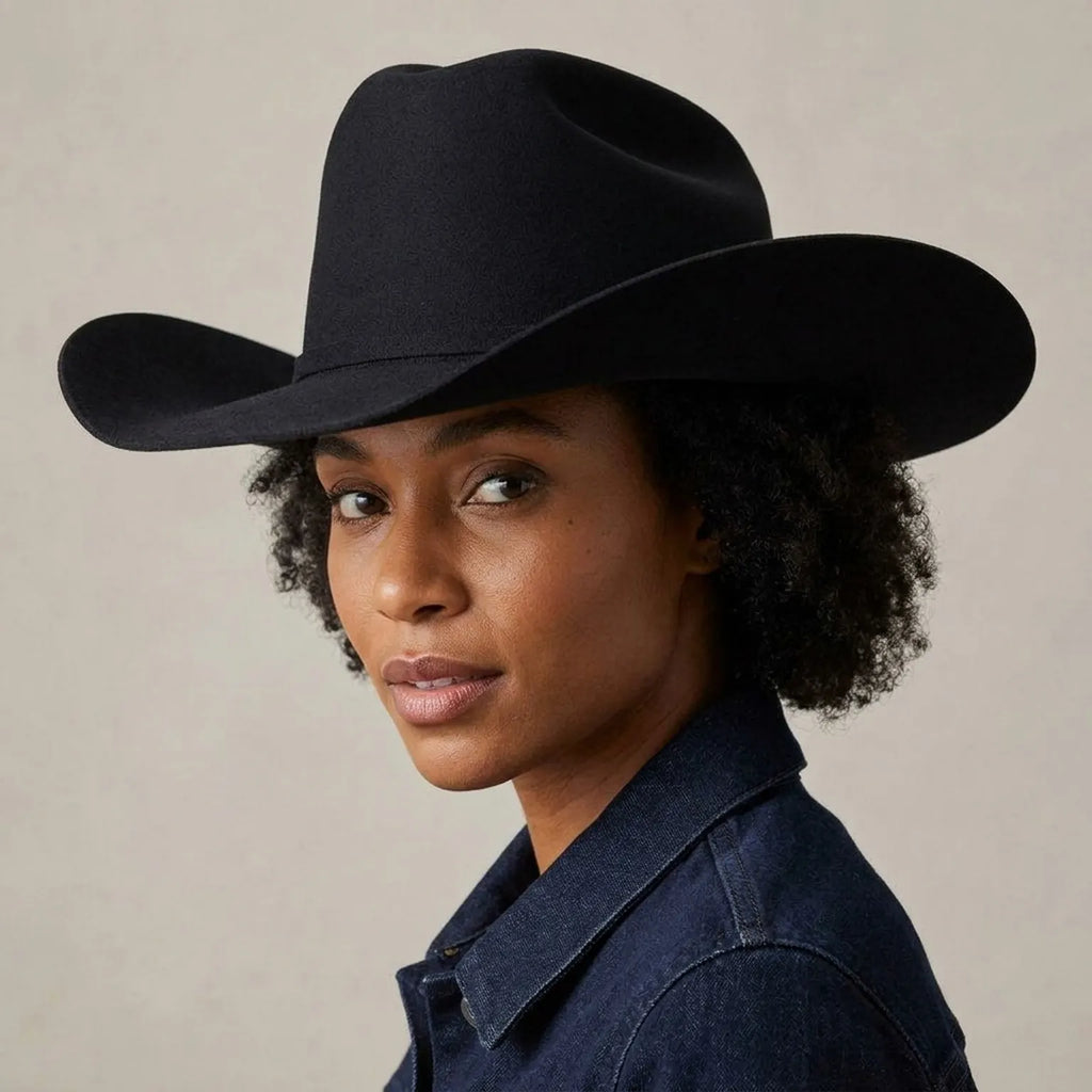 Black Wool Felt Cowboy Hat with Gold Metal Ornament