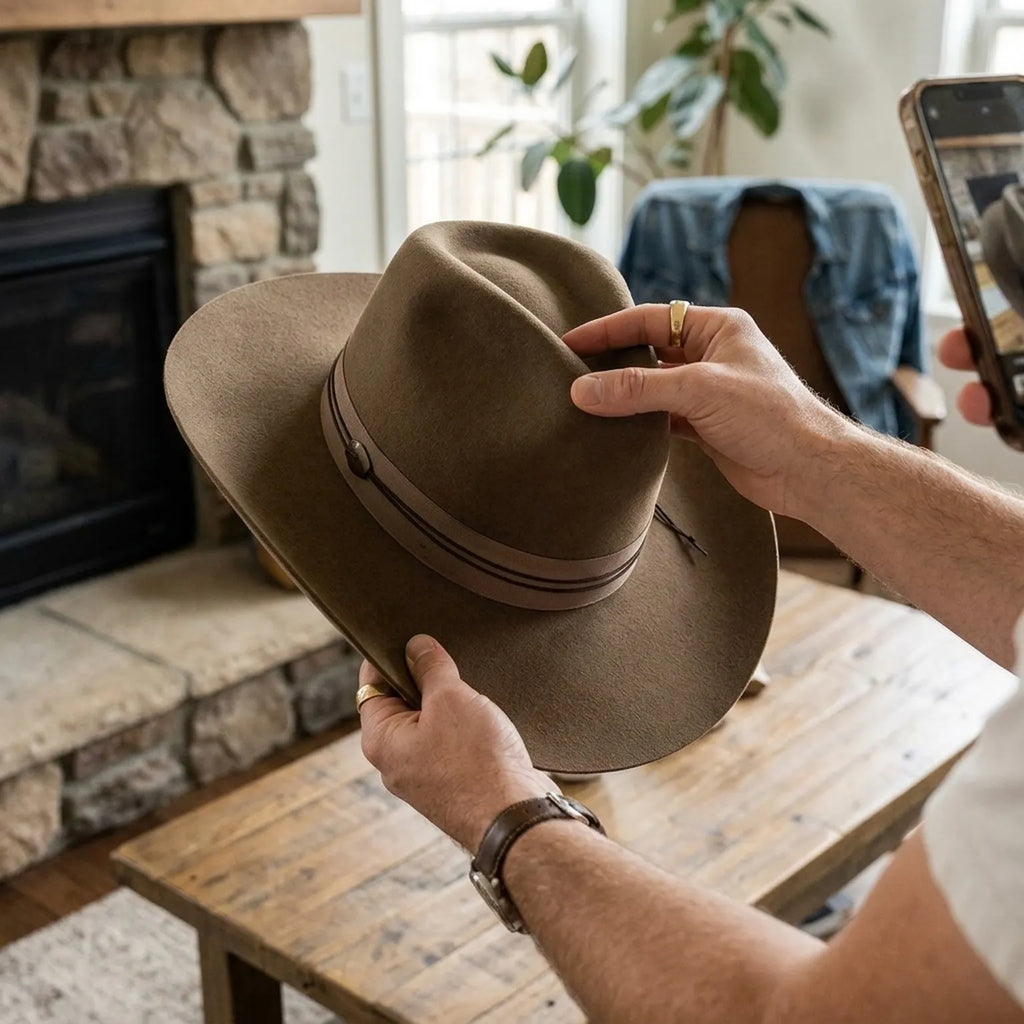 Unisex Taupe Wool Felt Cowboy Hat with Ribbon Band