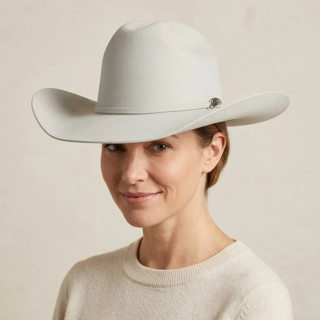 Ivory Wool Felt Western Hat with Matching Leather Band Detail