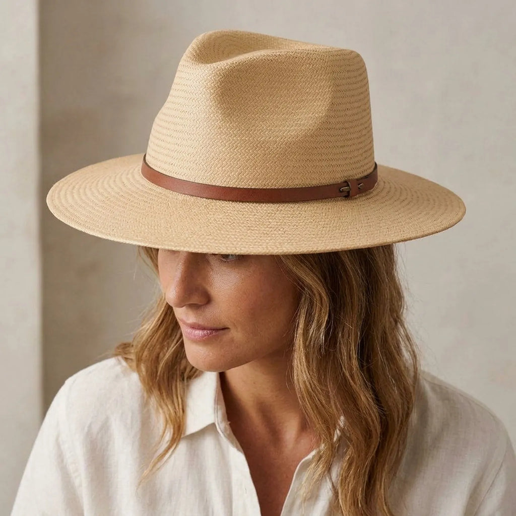 Cream Flat Top Straw Hat with Cord Band and Side Tassel