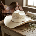 White Ventilated Straw Cowboy Hat for Summer and Outdoor