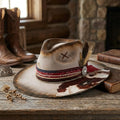 Distressed Brown Felt Western Hat Cowhide Brim Red Bandana