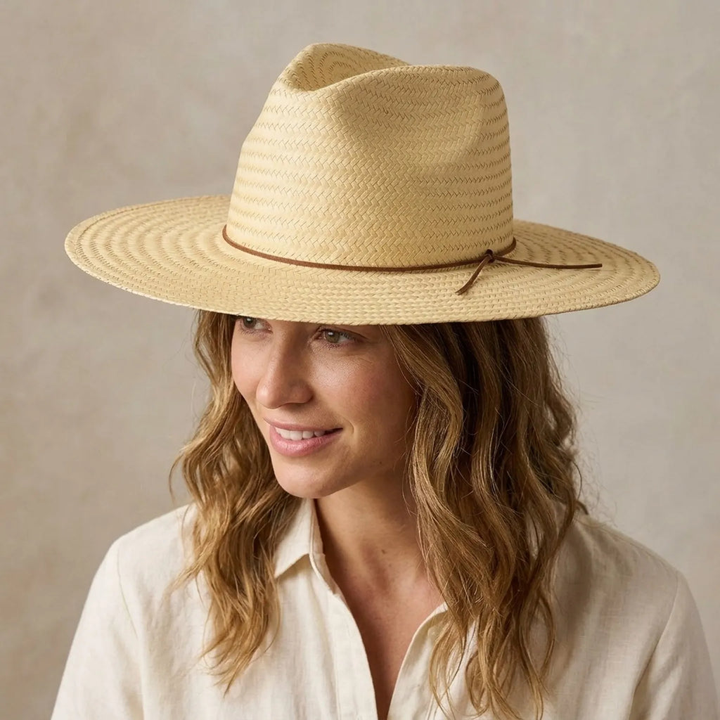 Natural Straw Sun Hat with Leather Cord for Garden and Beach Days